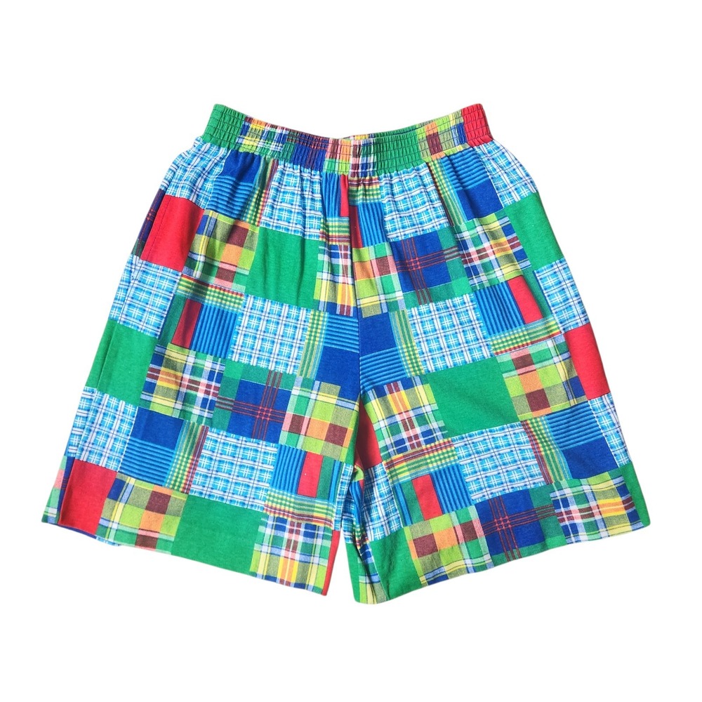 Vintage 80s Sanibel Sport Shorts Size M Womens Colorful Plaid Casual USA Pockets